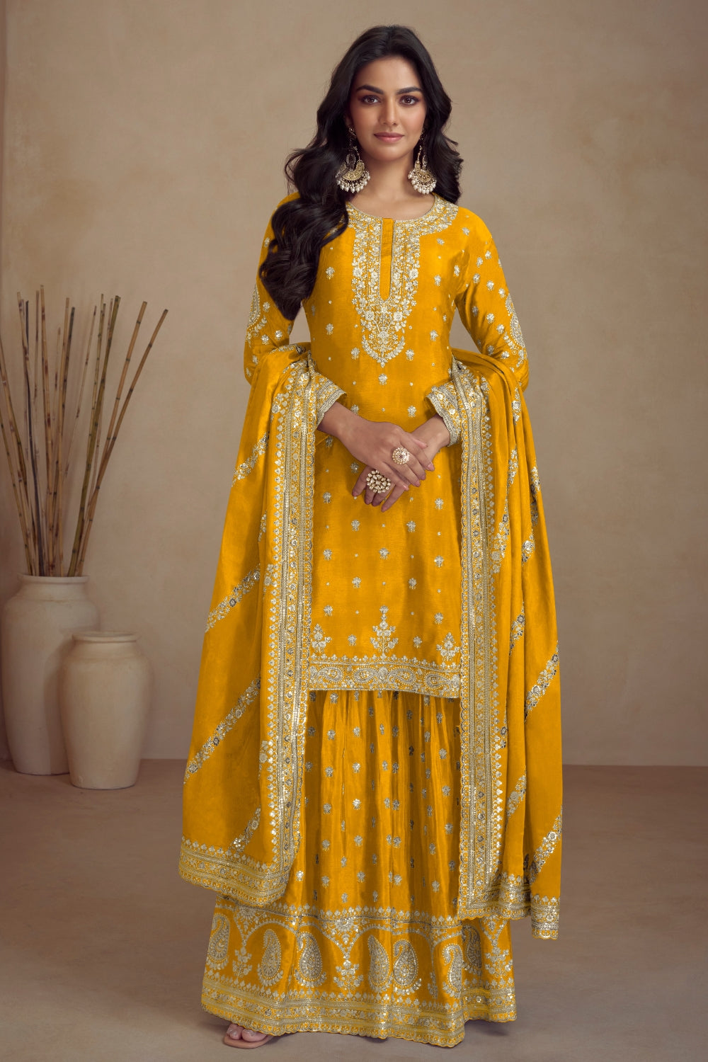 Chinon Embroidered Kurta Set