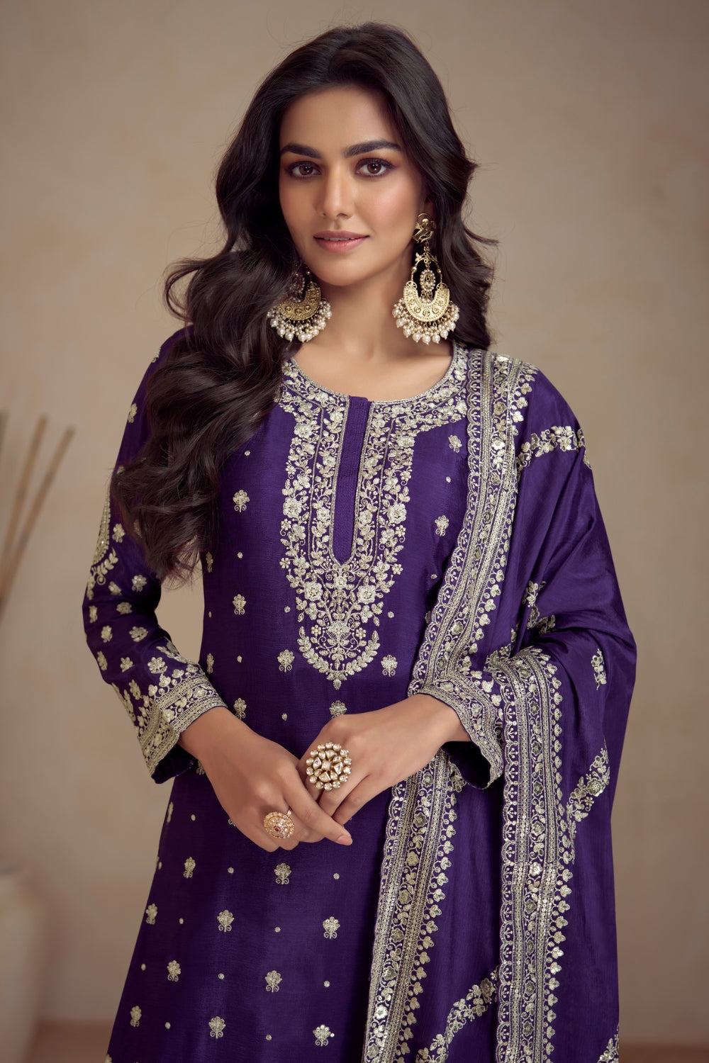 Chinon Embroidered Kurta Set