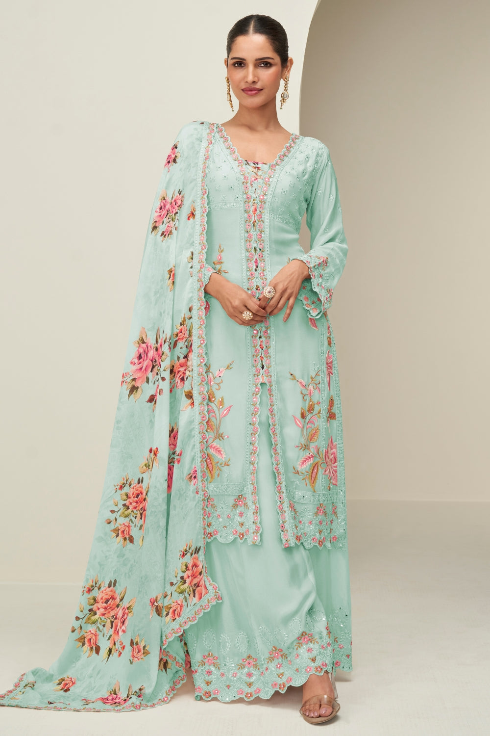 Chinon Embroidered Kurta Set with Palazzo