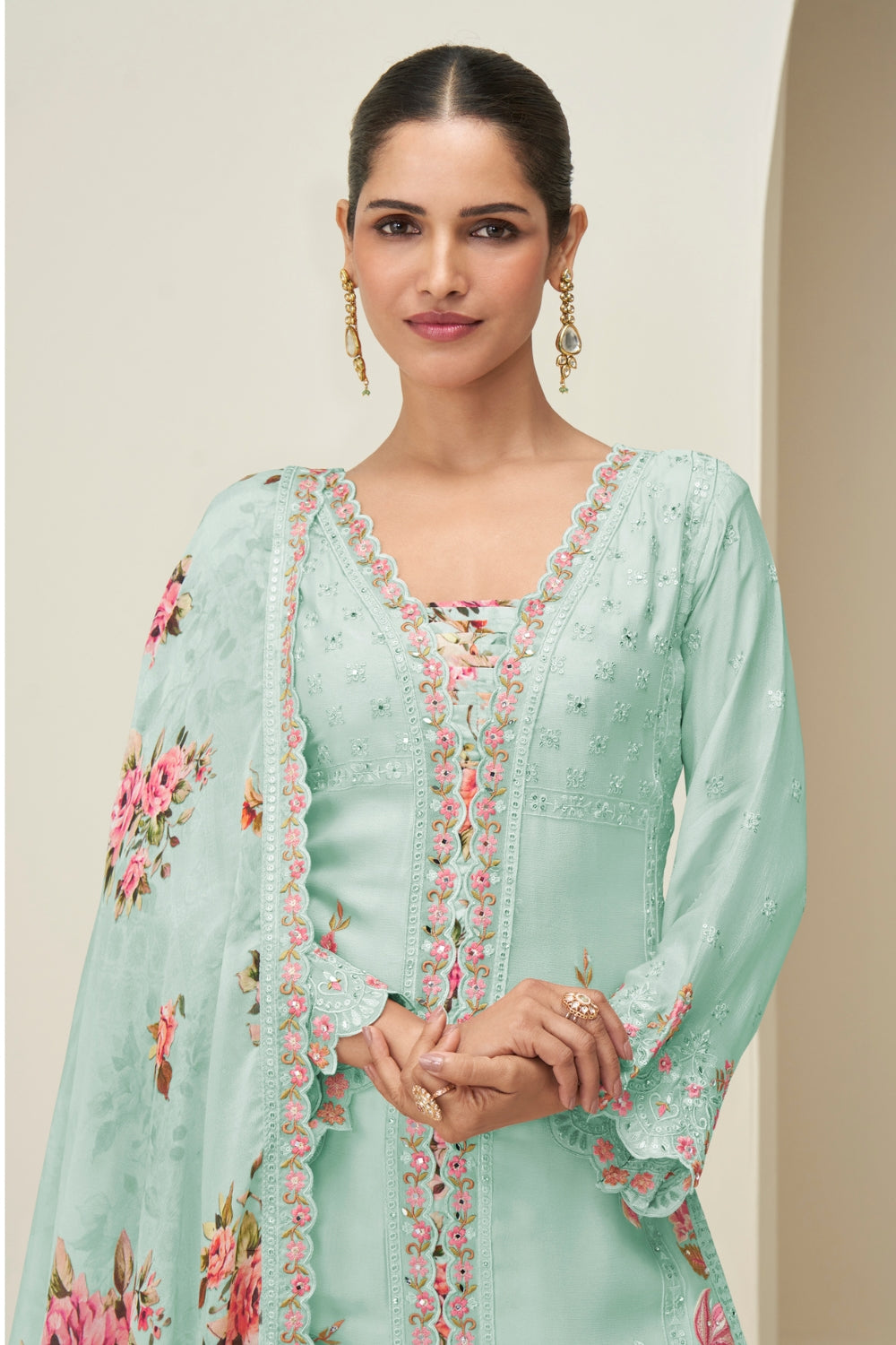 Chinon Embroidered Kurta Set with Palazzo