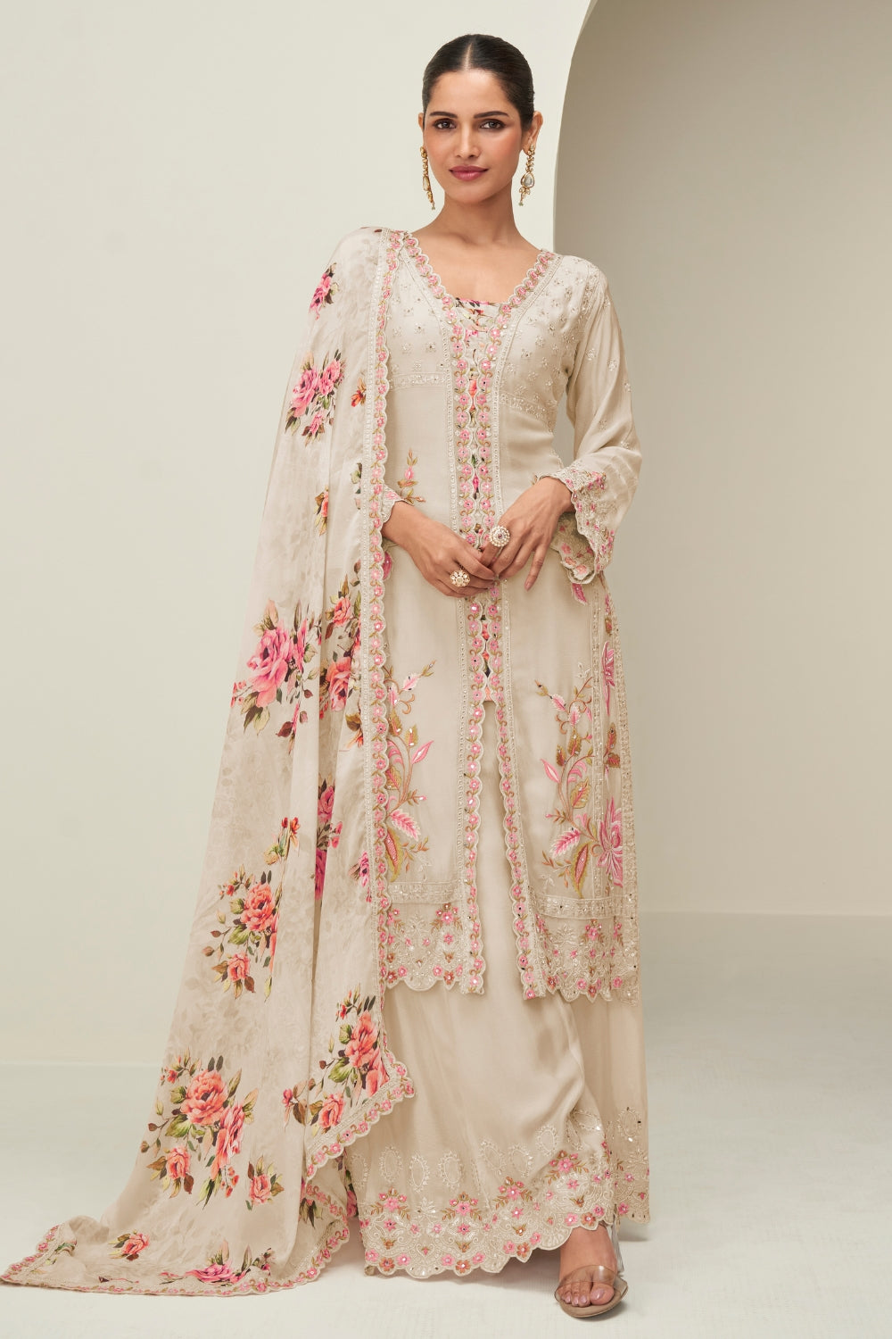 Chinon Embroidered Kurta Set with Palazzo