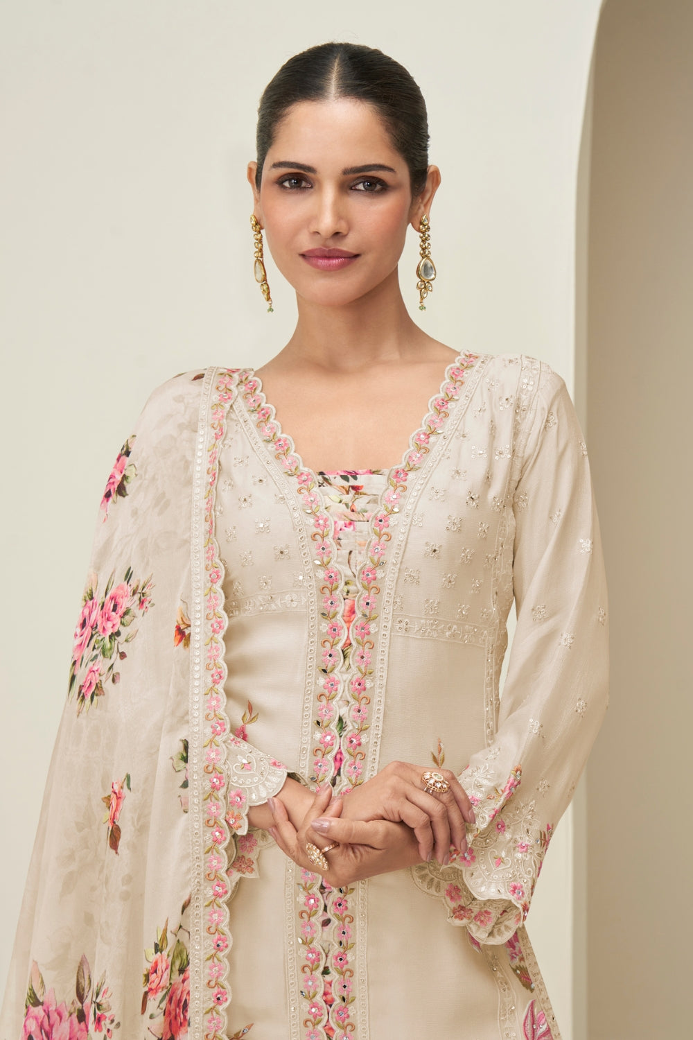 Chinon Embroidered Kurta Set with Palazzo
