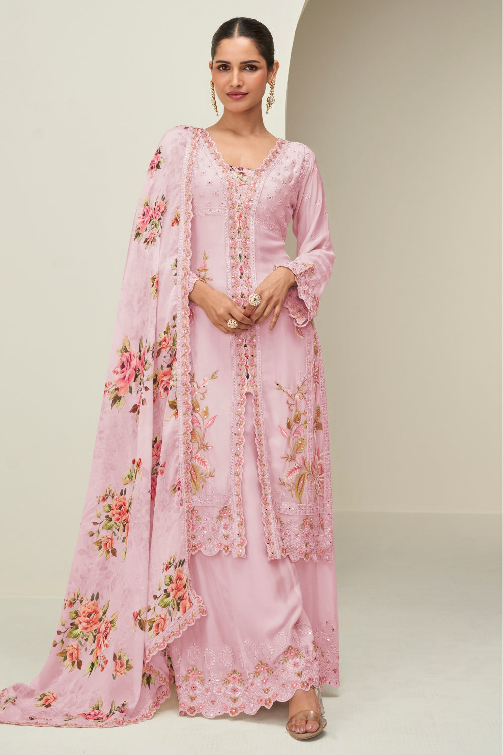 Chinon Embroidered Kurta Set with Palazzo