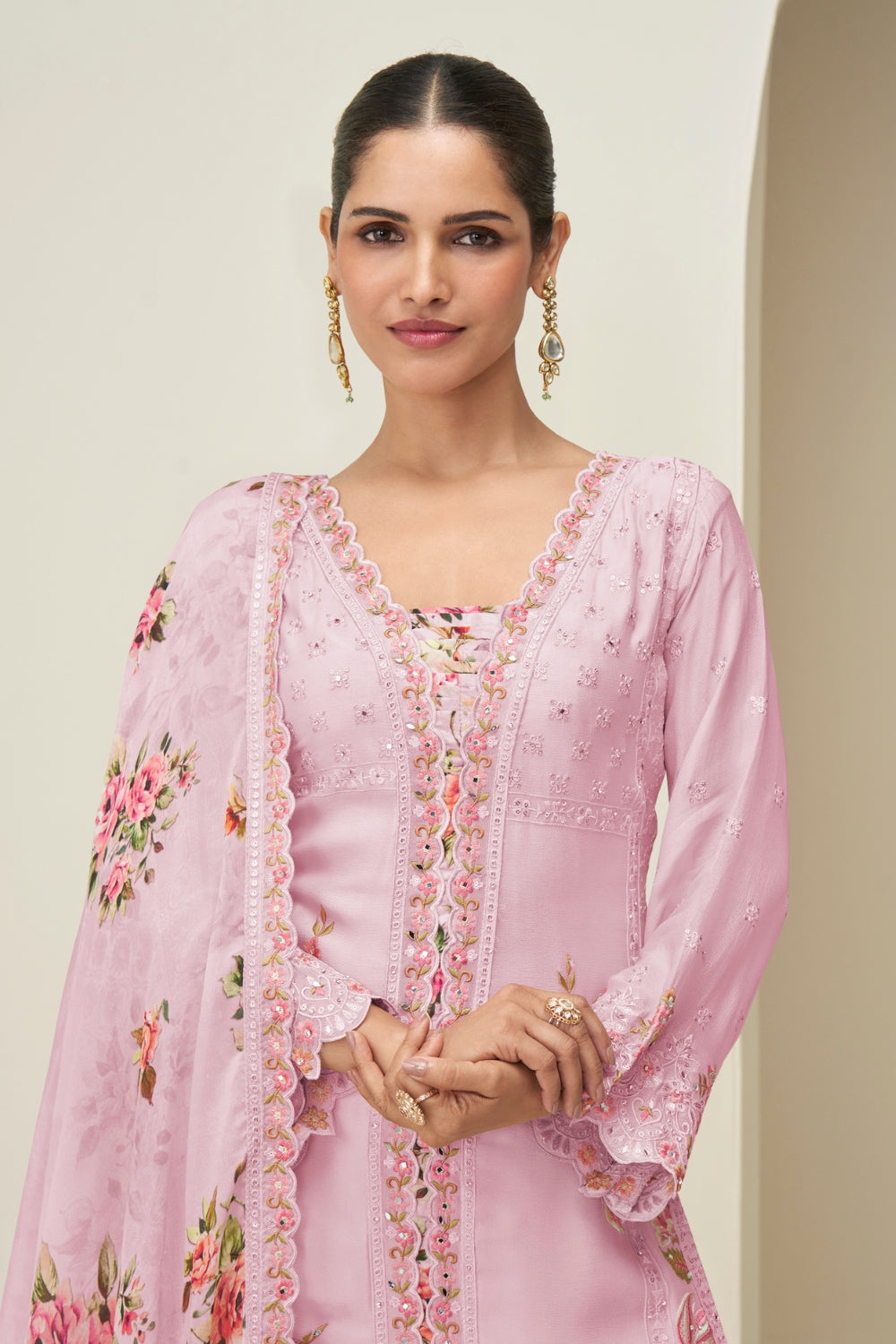 Chinon Embroidered Kurta Set with Palazzo