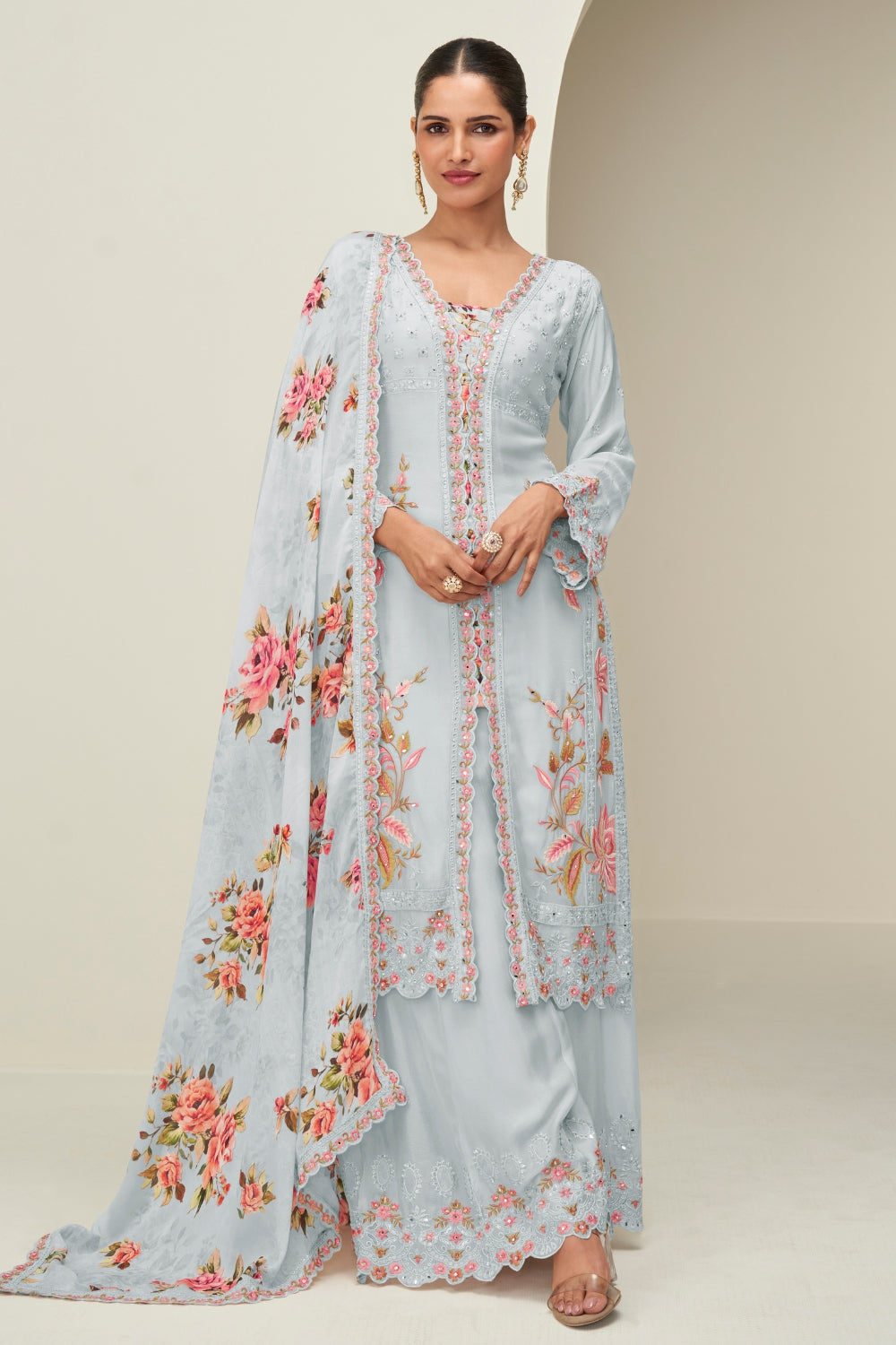 Chinon Embroidered Kurta Set with Palazzo