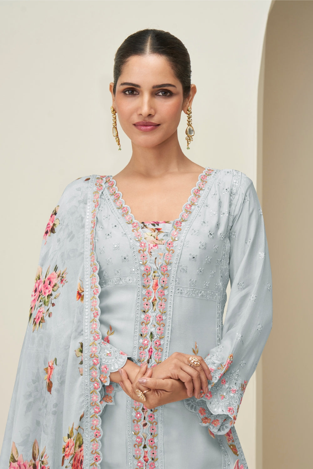 Chinon Embroidered Kurta Set with Palazzo