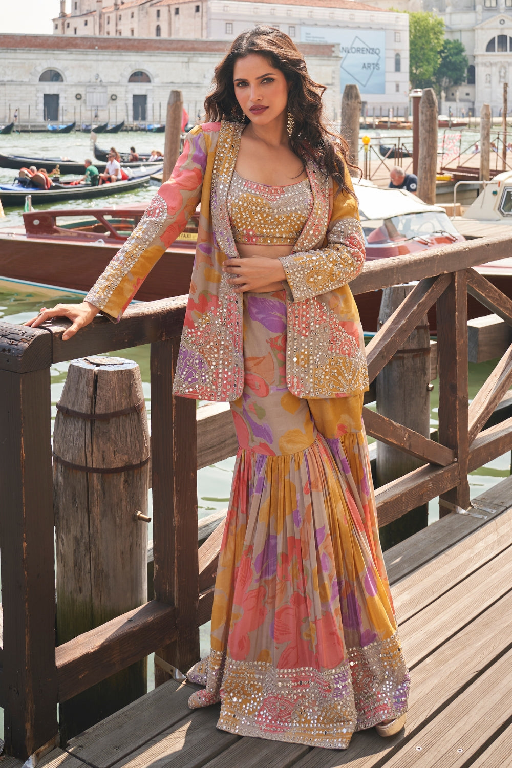 Chinon Sharara Set with Mirror and Thread Work