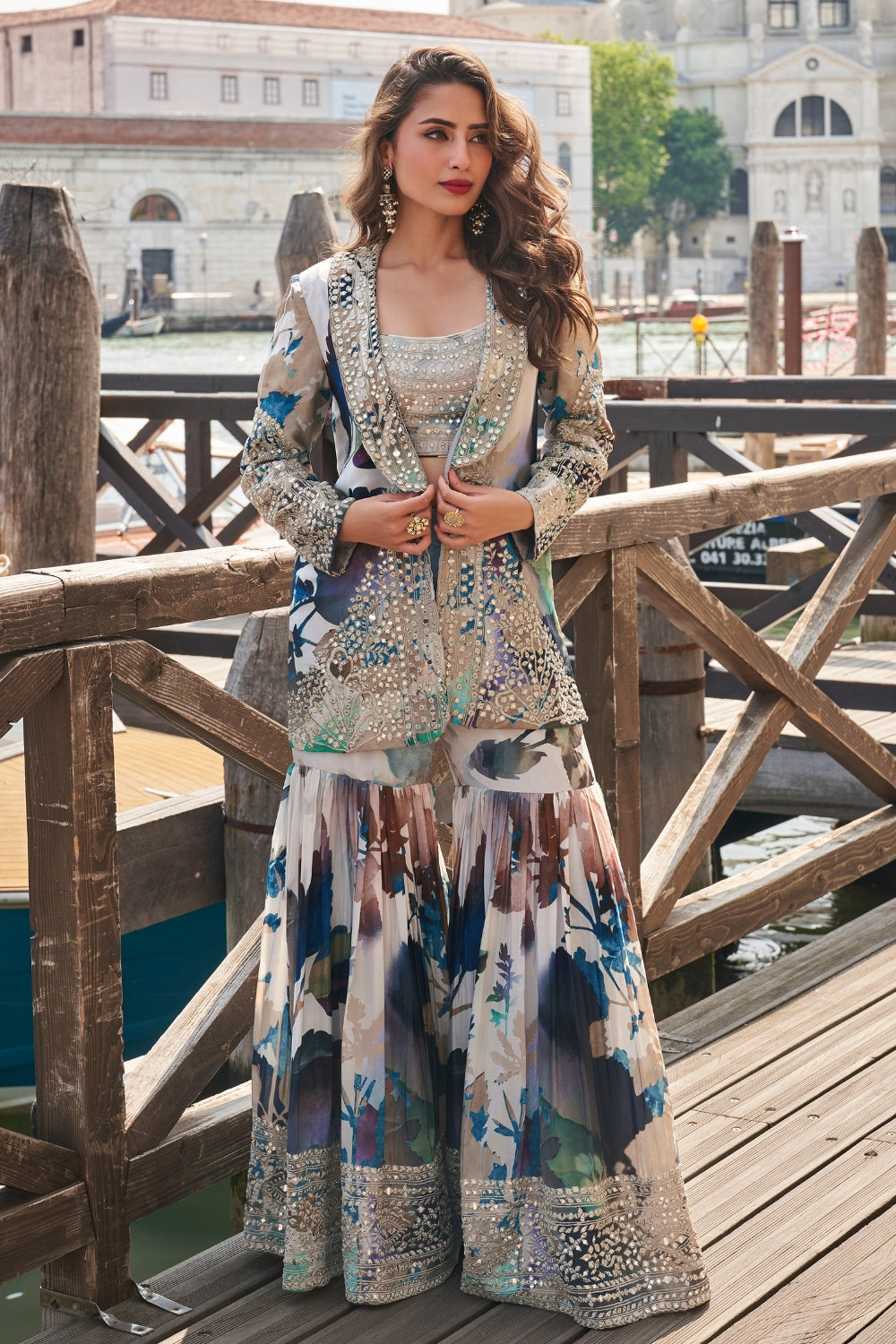 Chinon Sharara Set with Mirror and Thread Work