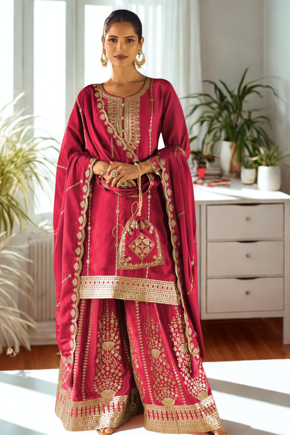 CHINON SILK EMBROIDERED PALAZZO SET