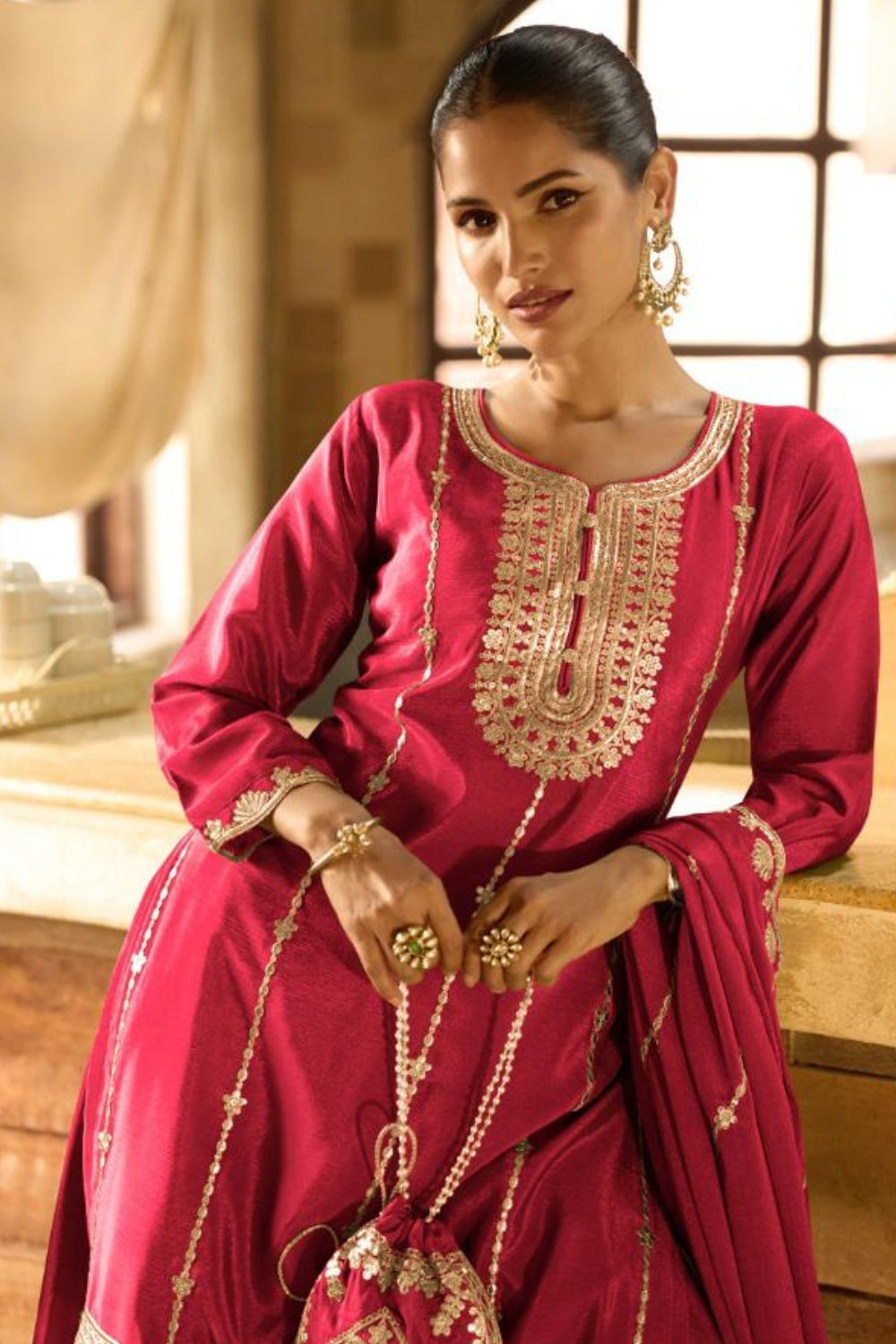 CHINON SILK EMBROIDERED PALAZZO SET