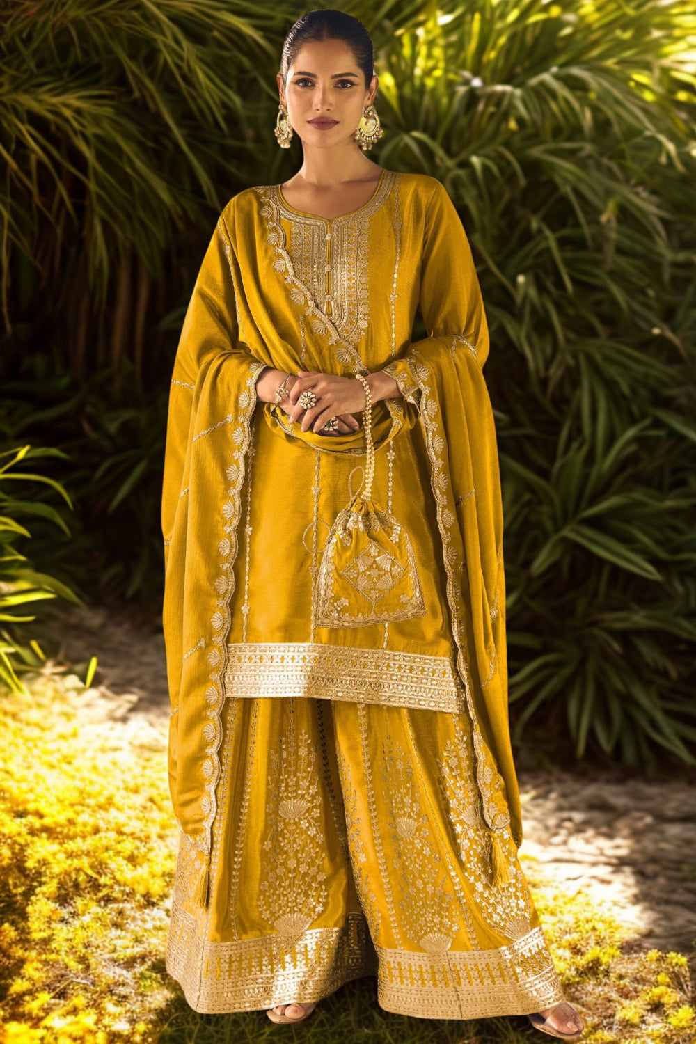 CHINON SILK EMBROIDERED PALAZZO SET