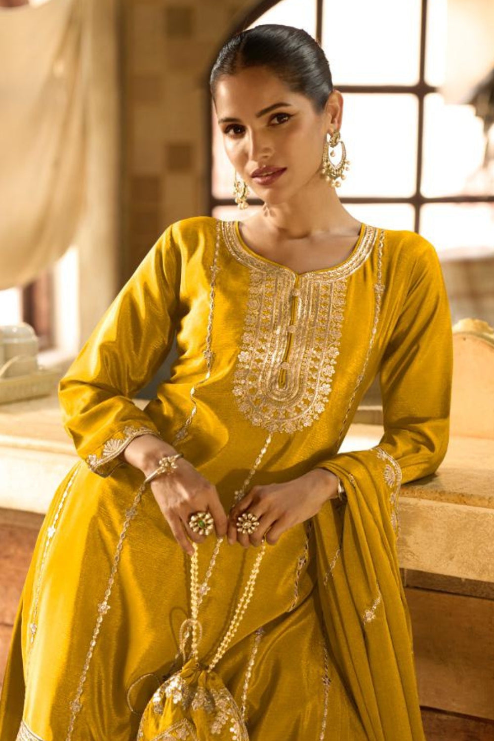 CHINON SILK EMBROIDERED PALAZZO SET