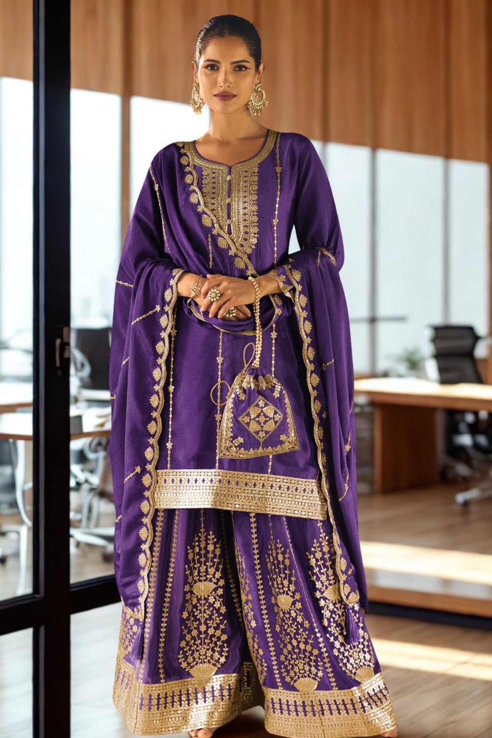 CHINON SILK EMBROIDERED PALAZZO SET