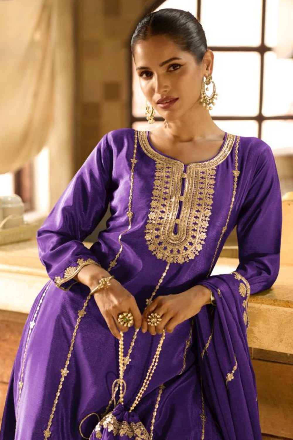 CHINON SILK EMBROIDERED PALAZZO SET