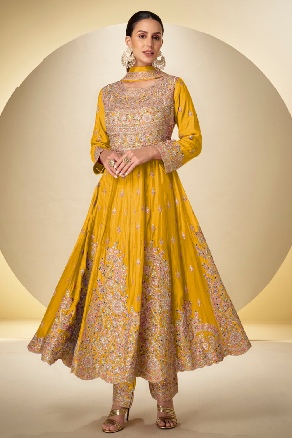 Chinon Anarkali Set with Mirror and Stone Work