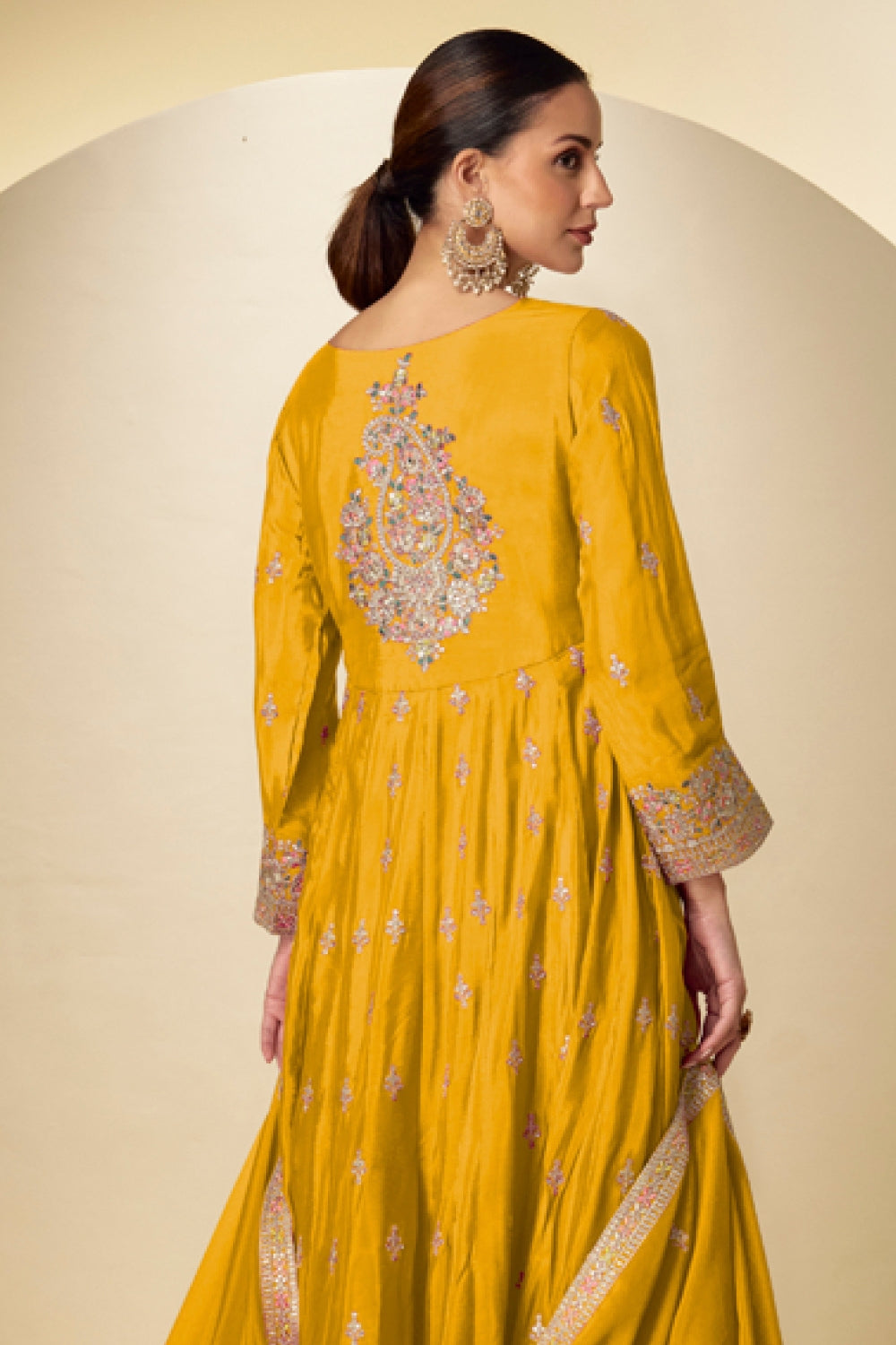 Chinon Anarkali Set with Mirror and Stone Work