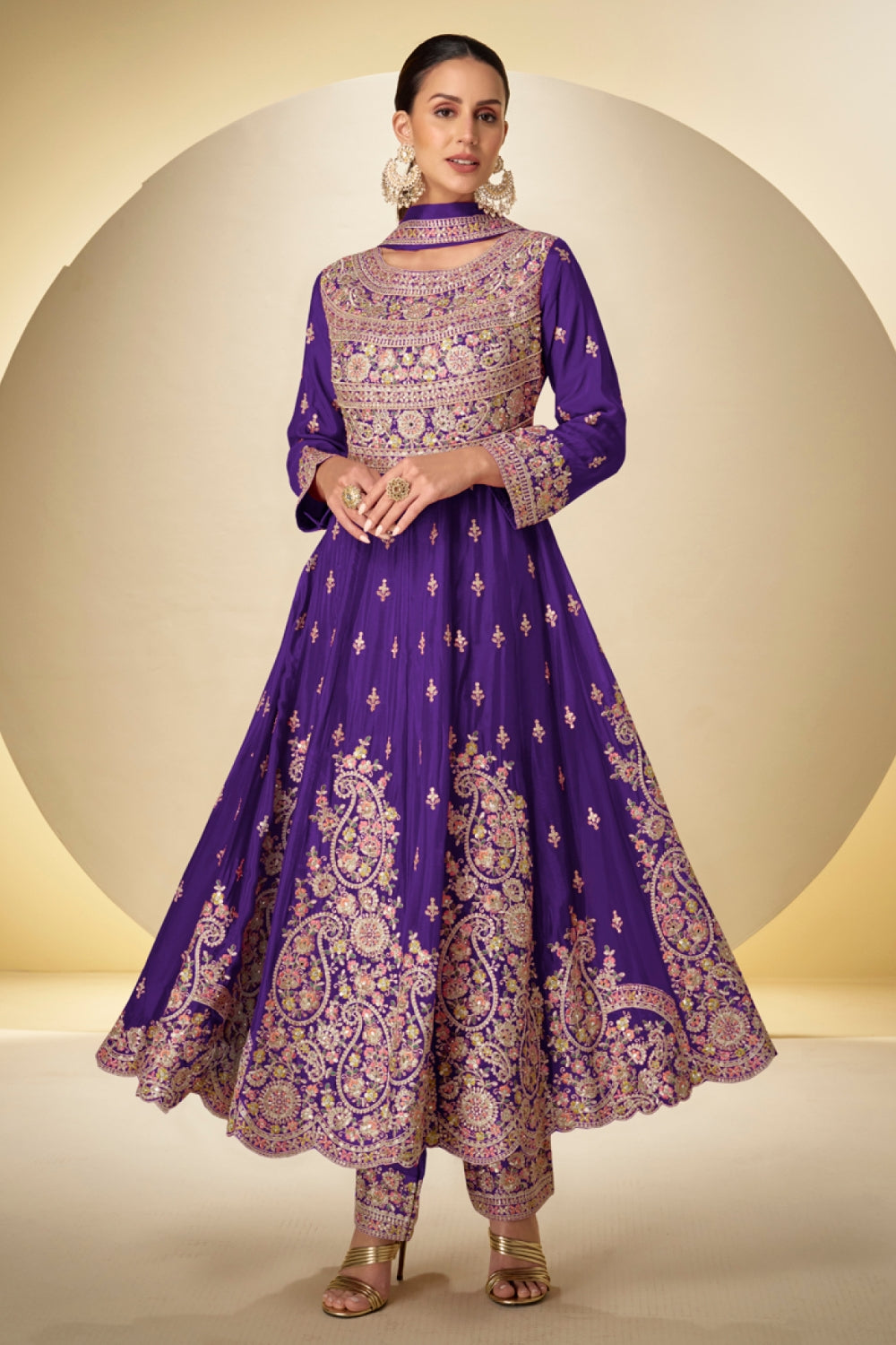 Chinon Anarkali Set with Mirror and Stone Work