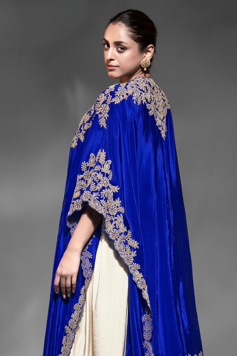 Cream Crepe Silk Indo Western with Embroidery and Mirror Work