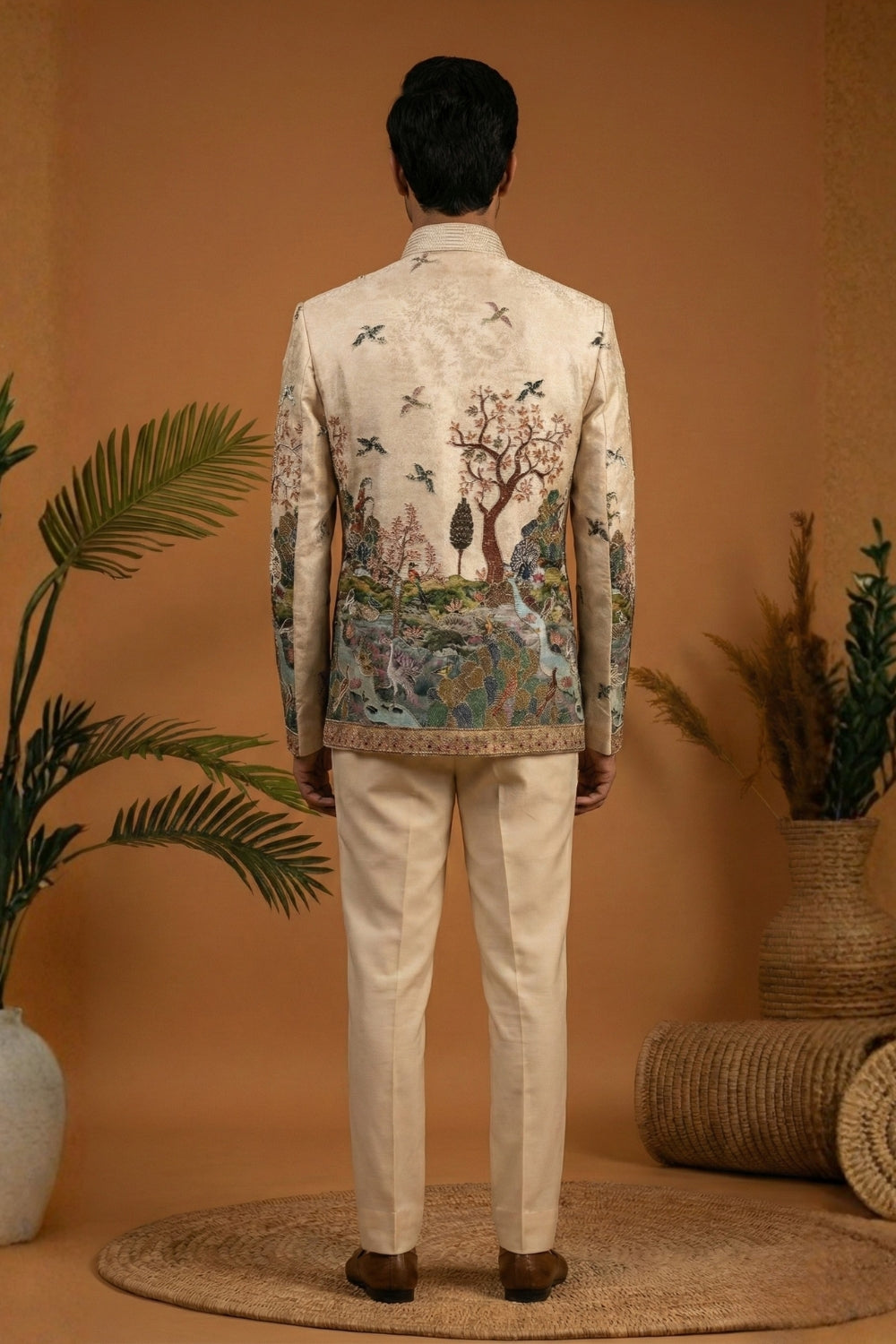 Cream Imported Jodhpuri Set with Cutdana and Moti Work