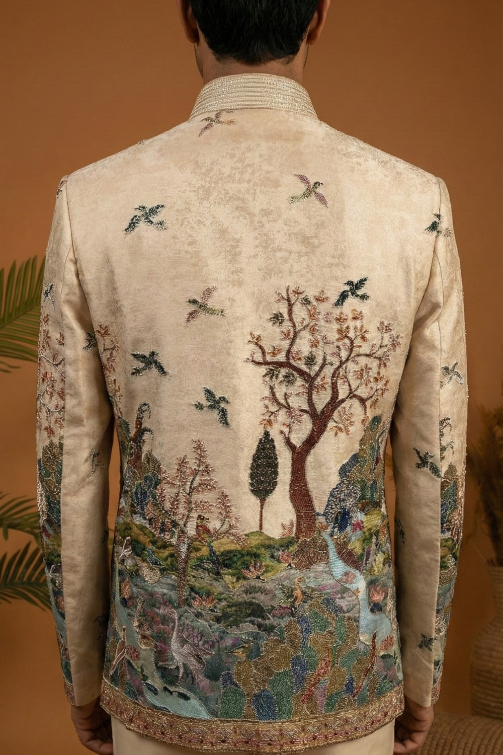 Cream Imported Jodhpuri Set with Cutdana and Moti Work