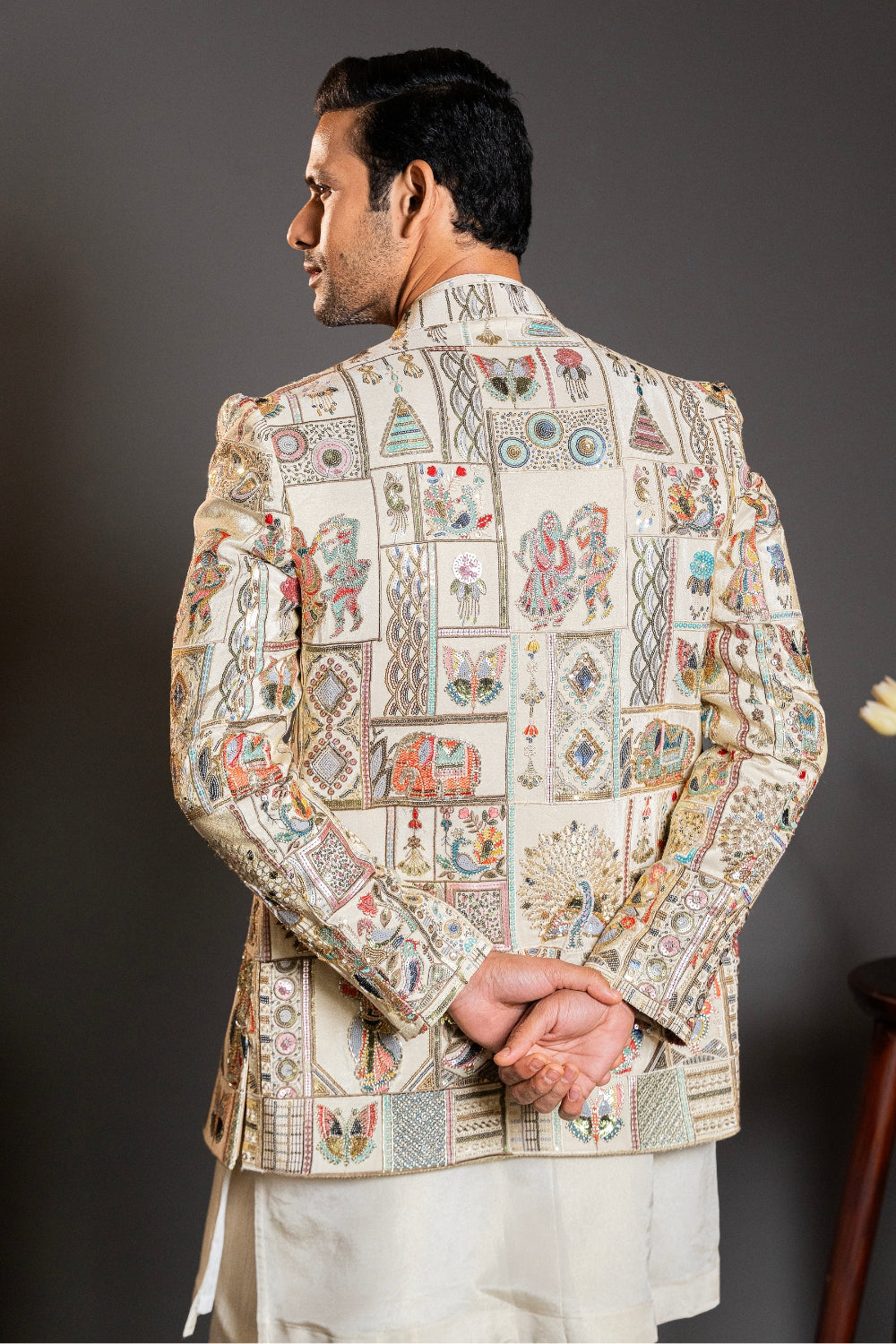 Cream Silk Indo Western with Sequins and Cutdana Work