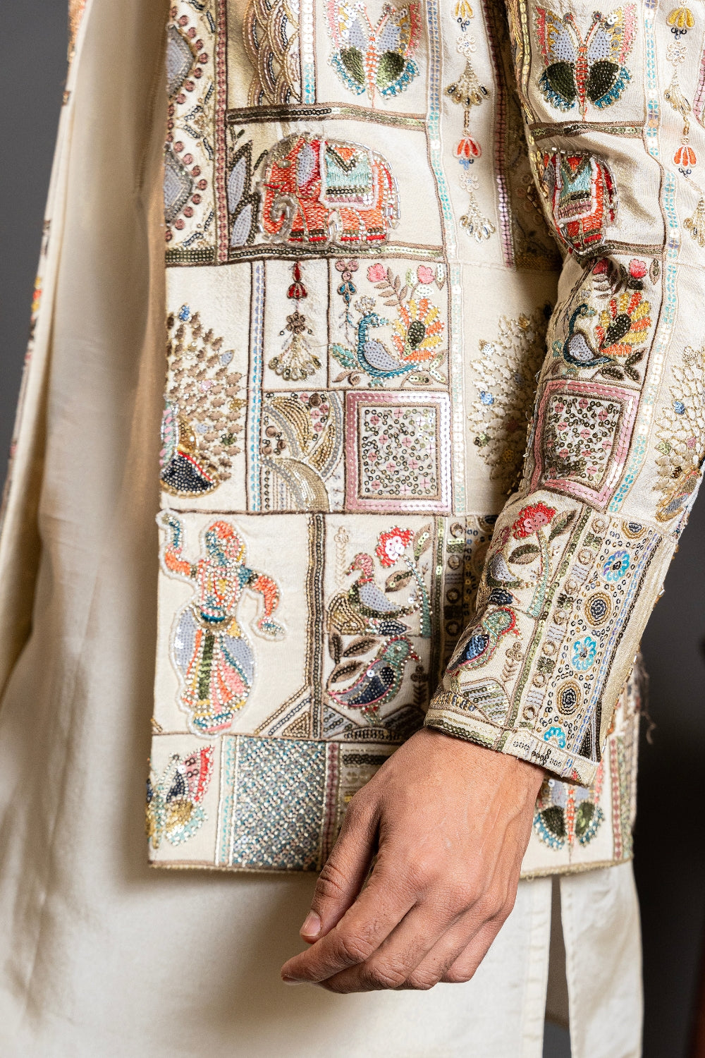 Cream Silk Indo Western with Sequins and Cutdana Work