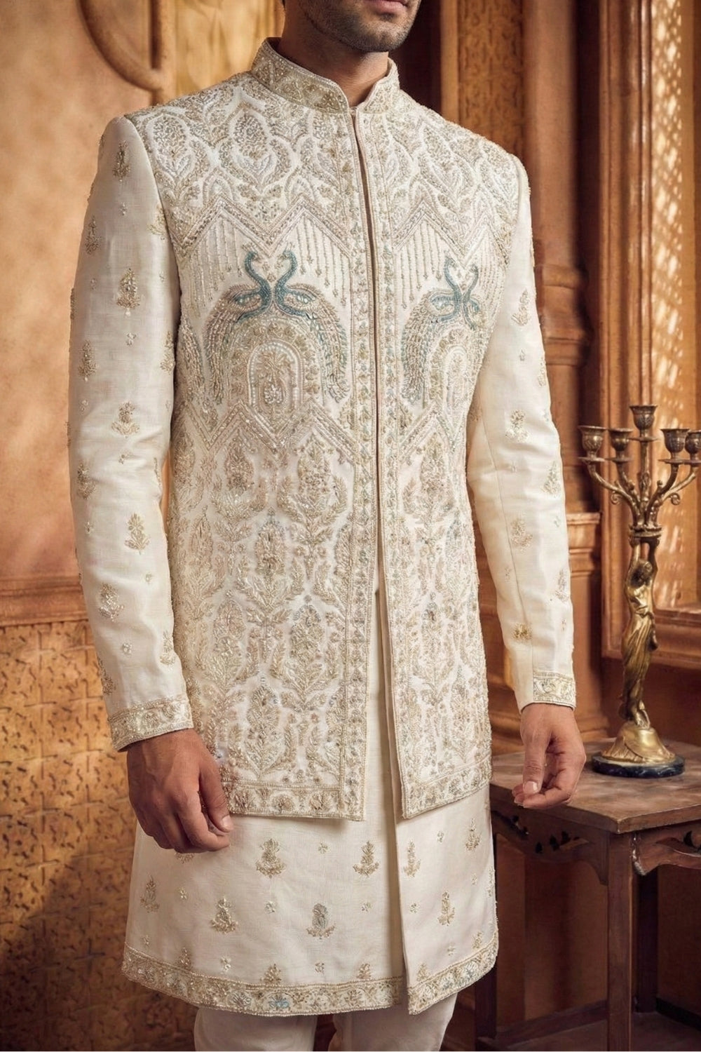Cream Silk Indo Westren with Resham Embroidery and Sequins Work