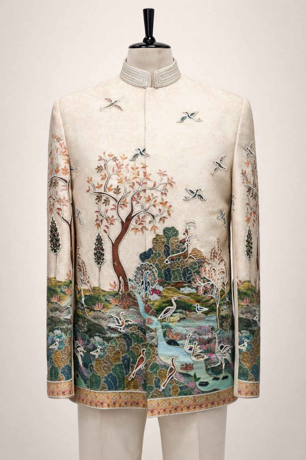 Cream Imported Jodhpuri Set with Cutdana and Moti Work