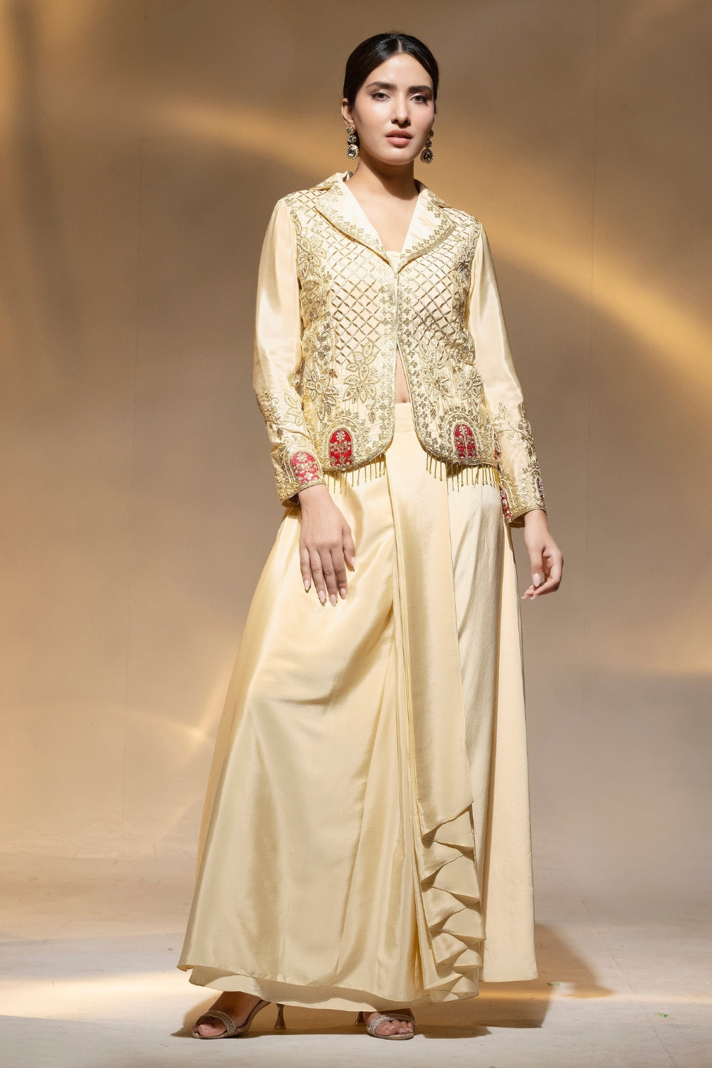 Crepe Silk Indo Western with Moti and Resham Embroidery Work