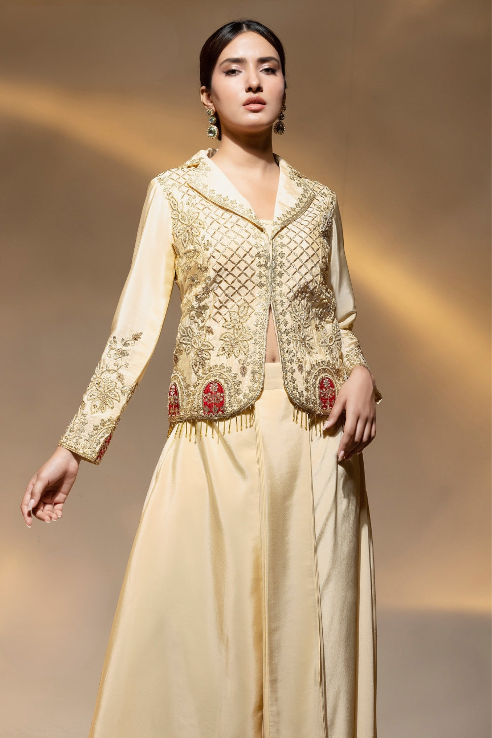 Crepe Silk Indo Western with Moti and Resham Embroidery Work