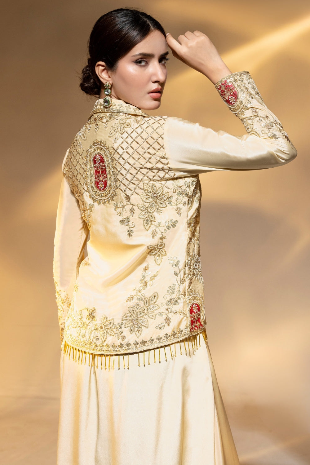 Crepe Silk Indo Western with Moti and Resham Embroidery Work