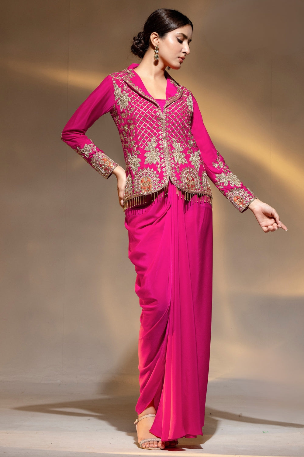 Crepe Silk Indo Western with Moti and Resham Embroidery Work