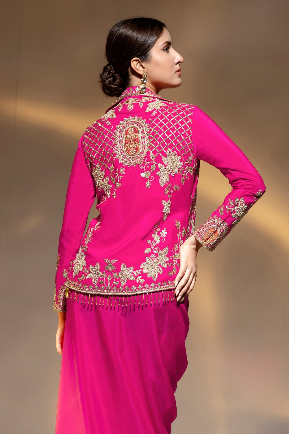 Crepe Silk Indo Western with Moti and Resham Embroidery Work
