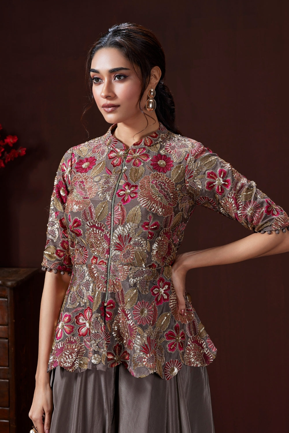 Crepe Silk Palazzo Set with Beads and Zari Work