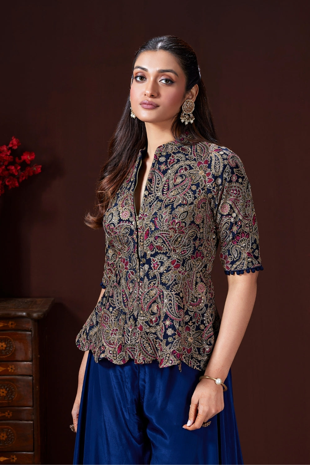 Crepe Silk Palazzo Set with Beads and Zari Work