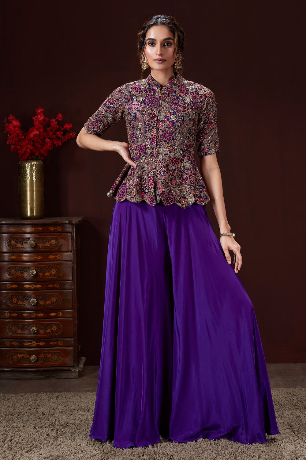 Crepe Silk Palazzo Set with Beads and Zari Work