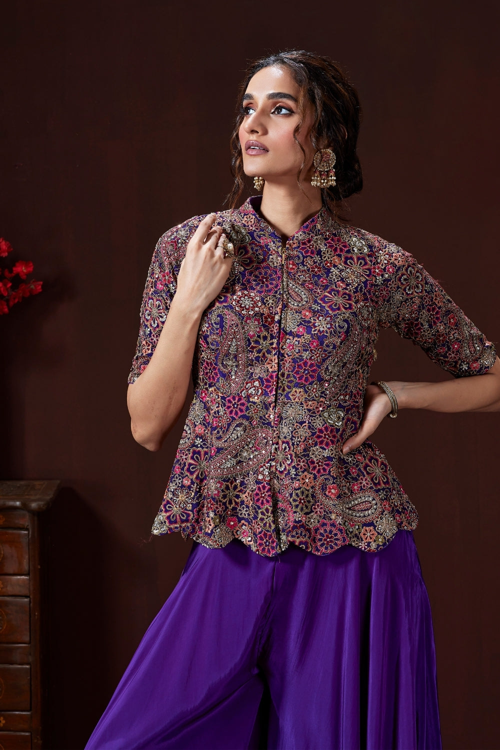 Crepe Silk Palazzo Set with Beads and Zari Work