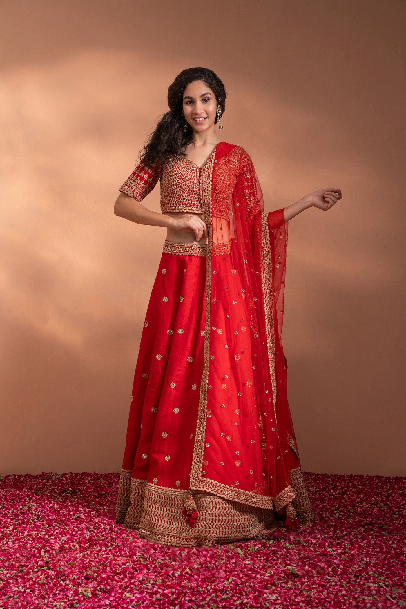 Onion Pink Festive Lehenga set with Moti Embriodered in Net