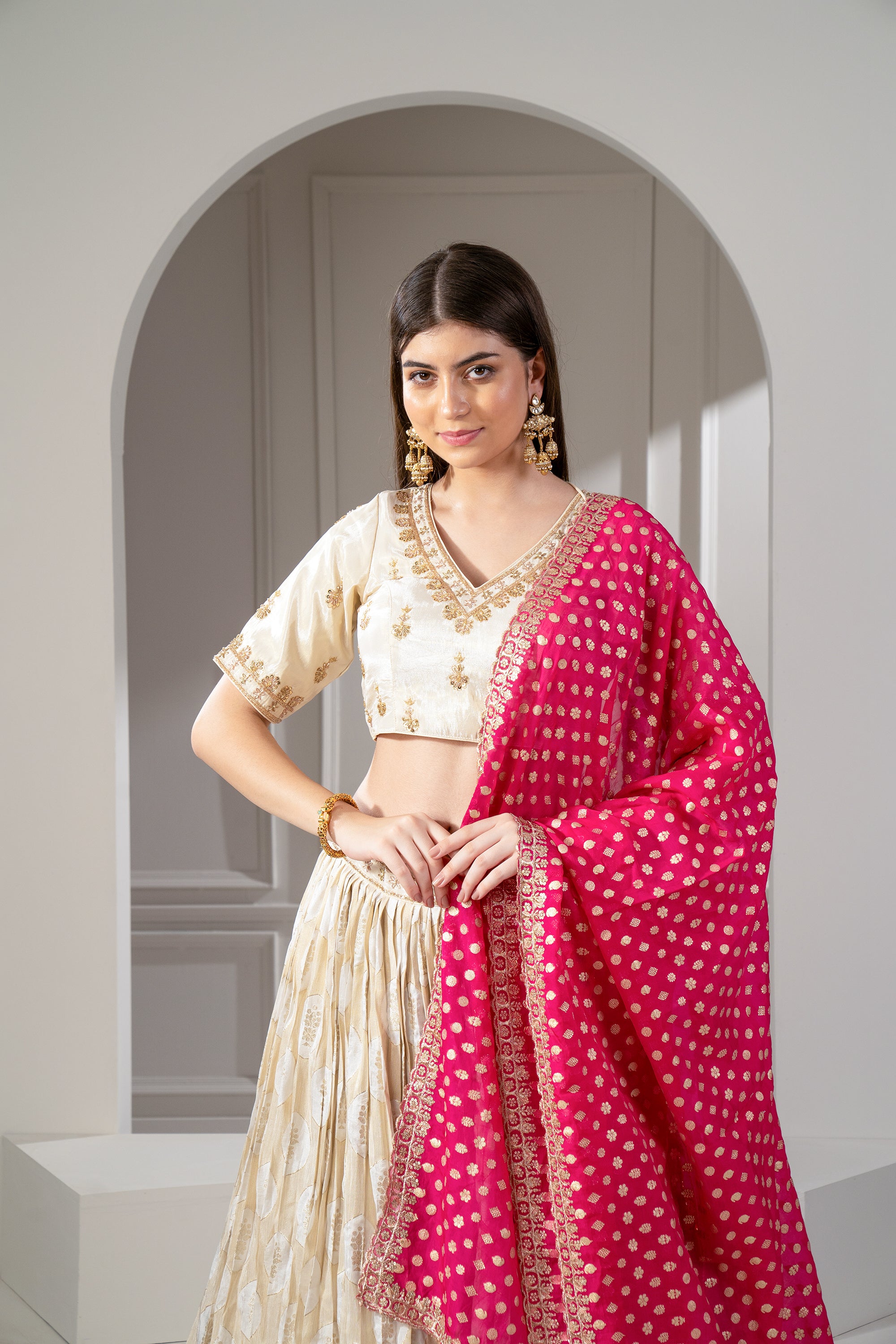 Beige Color Banarasi Silk Party Wear Lehenga