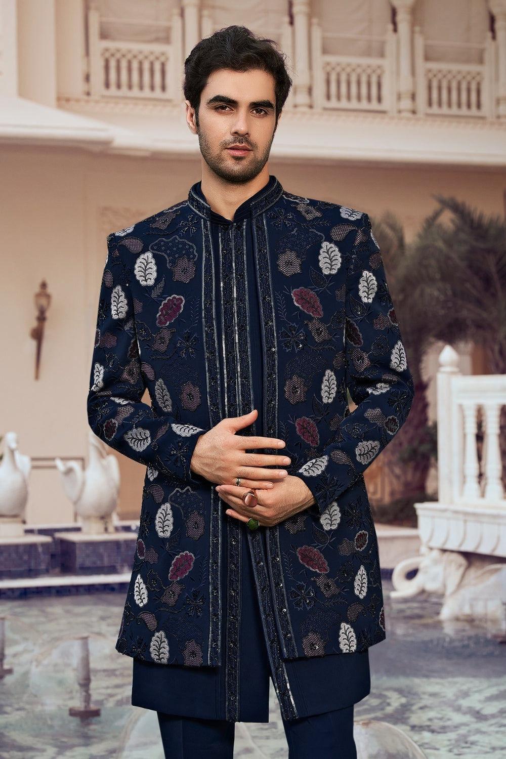 Dark Blue Imported Indo Western with Cutdana and Sequins Work