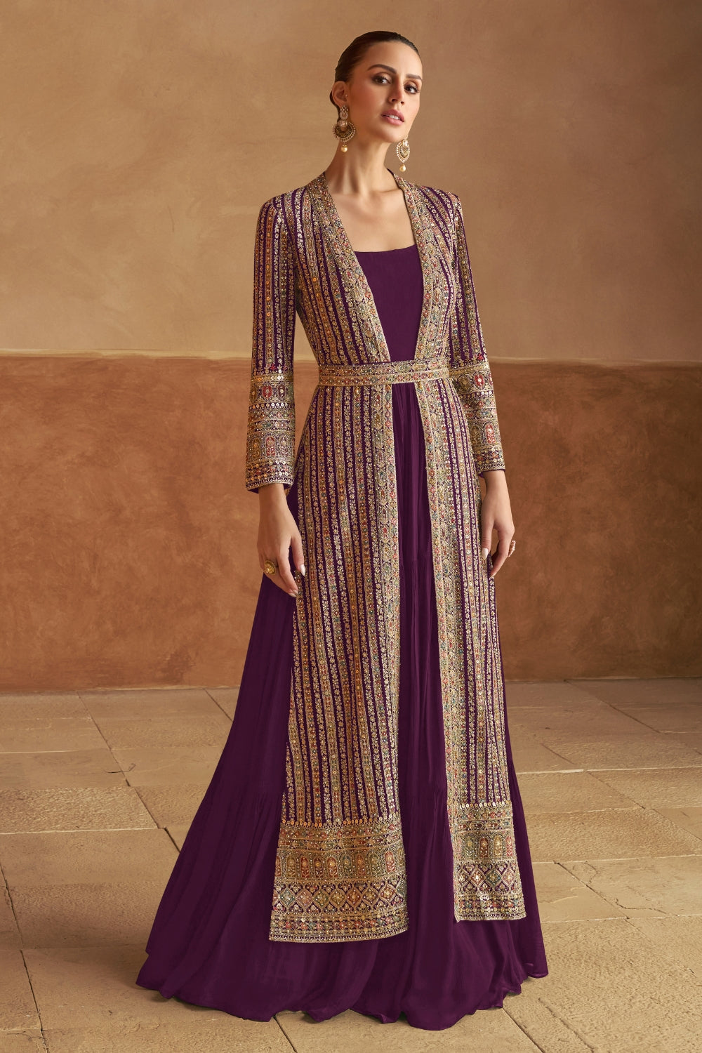 GEORGETTE INDO WESTERN WITH EMBROIDERY AND SEQUINS