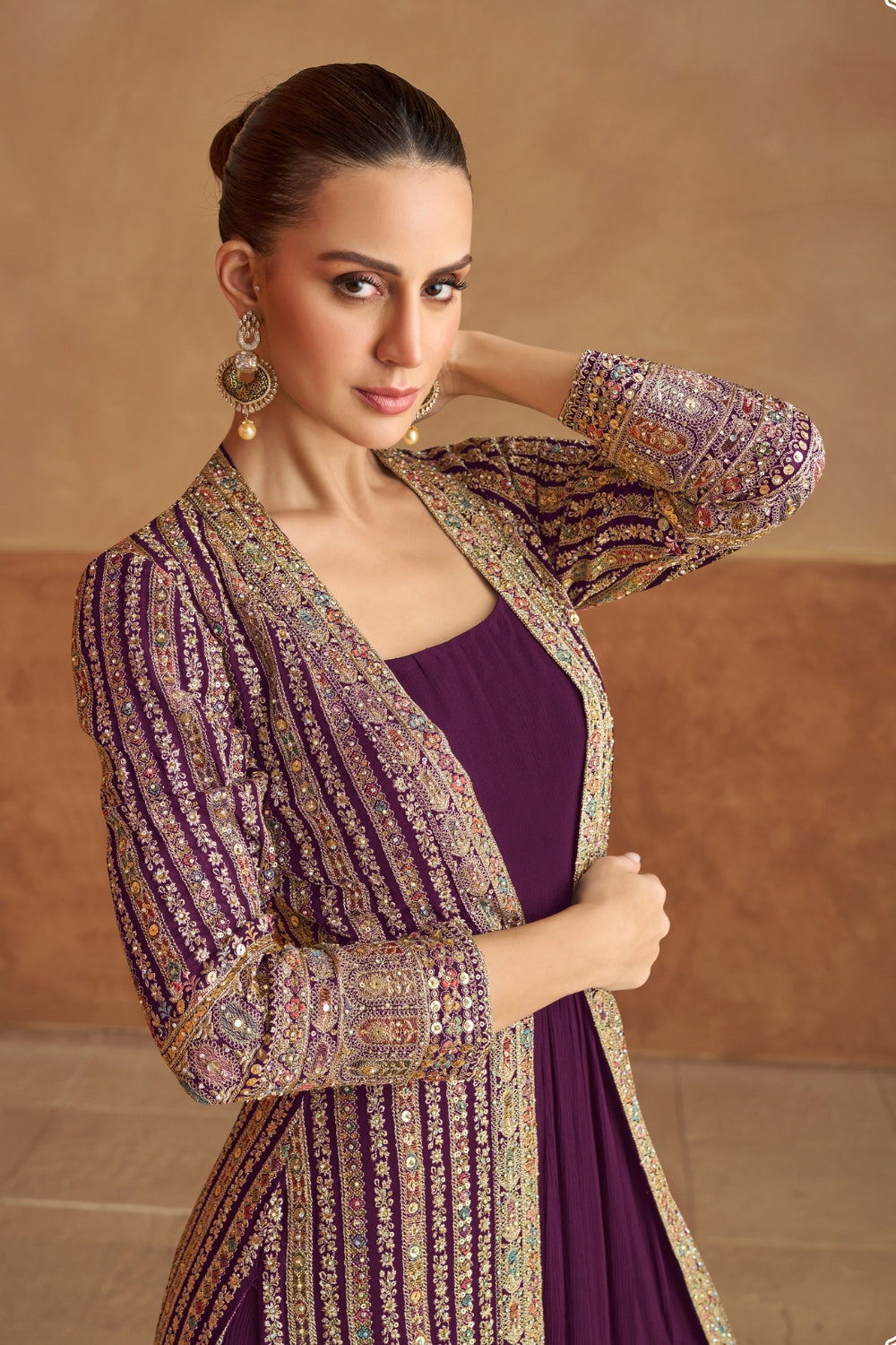 GEORGETTE INDO WESTERN WITH EMBROIDERY AND SEQUINS