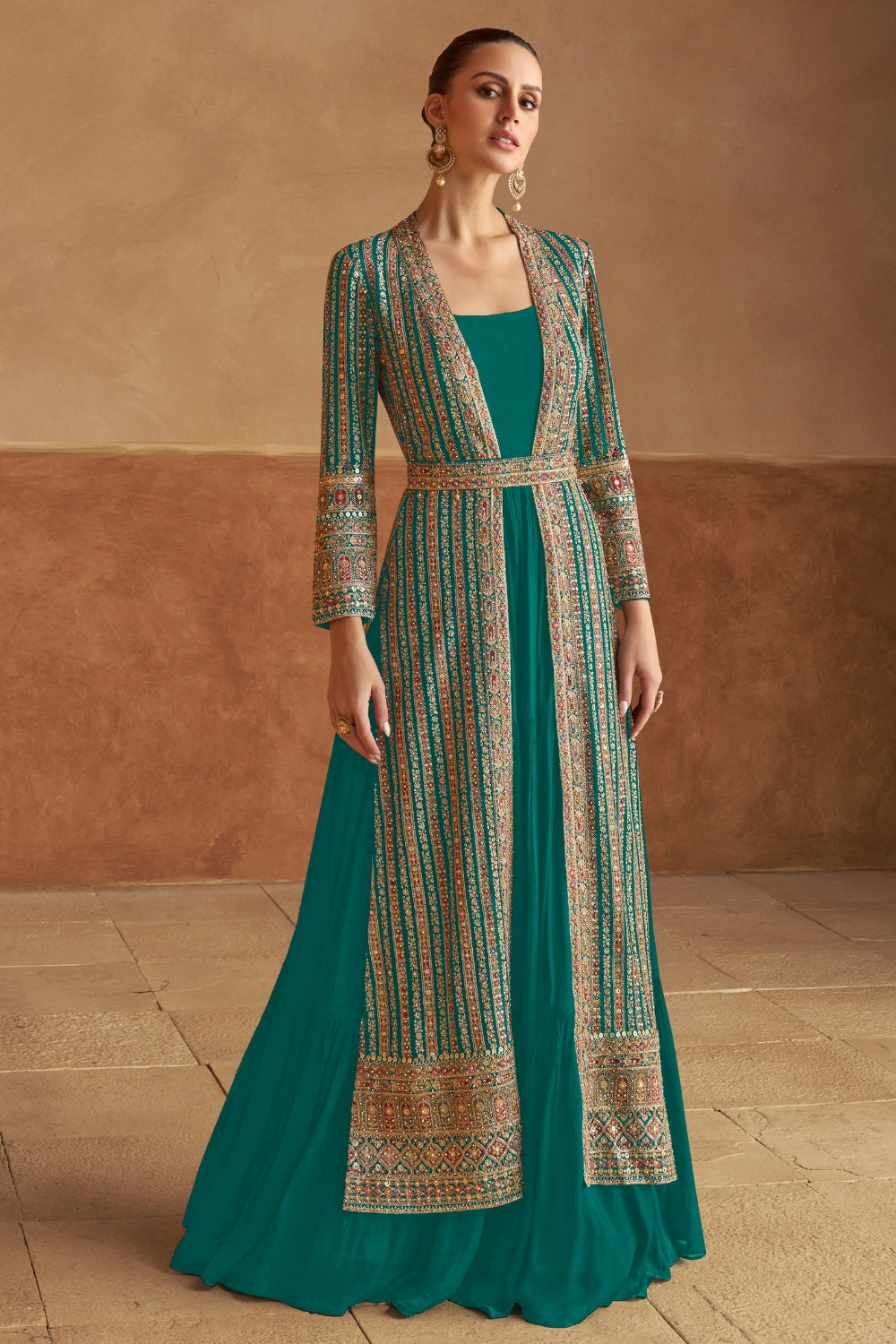 GEORGETTE INDO WESTERN WITH EMBROIDERY AND SEQUINS