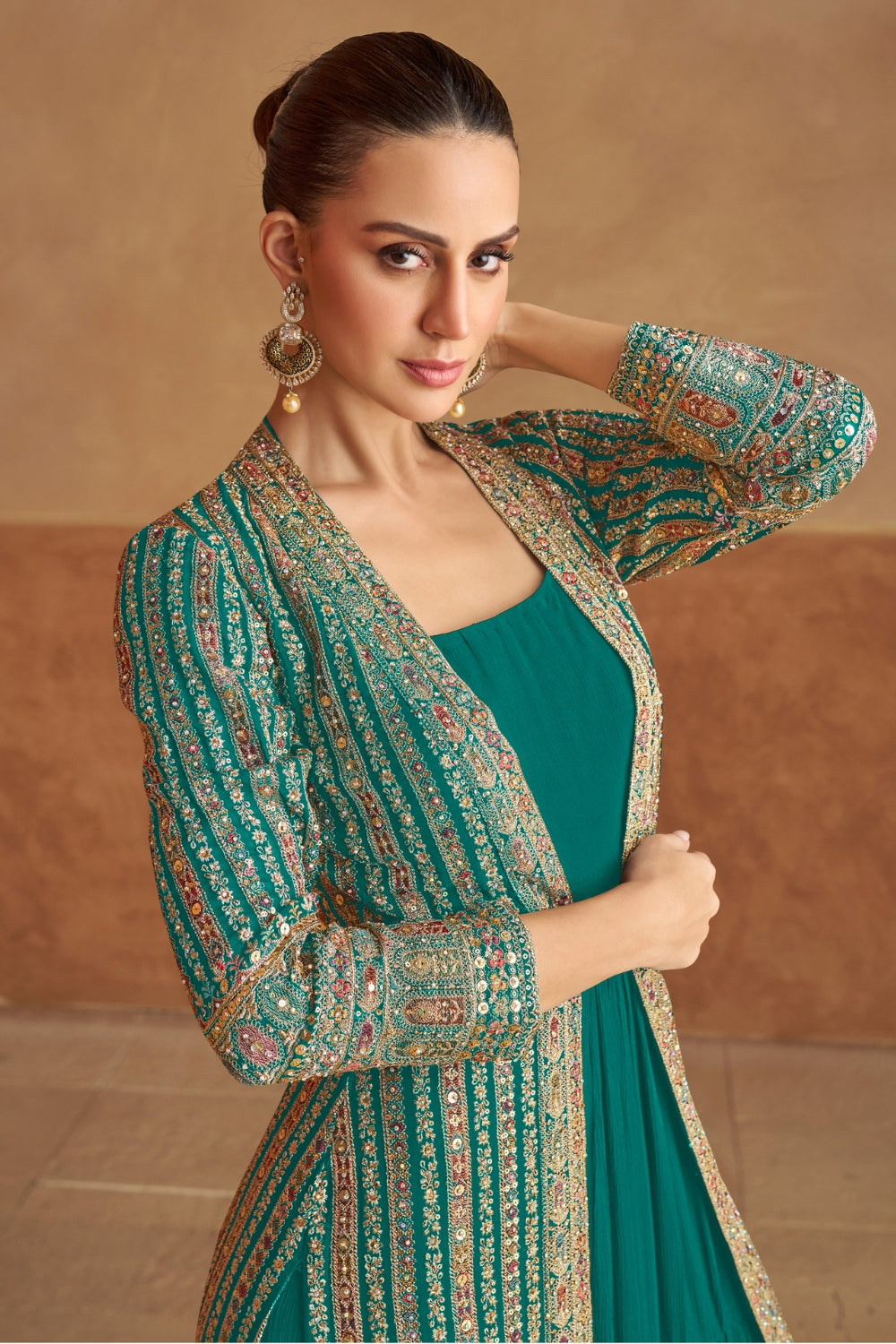 GEORGETTE INDO WESTERN WITH EMBROIDERY AND SEQUINS