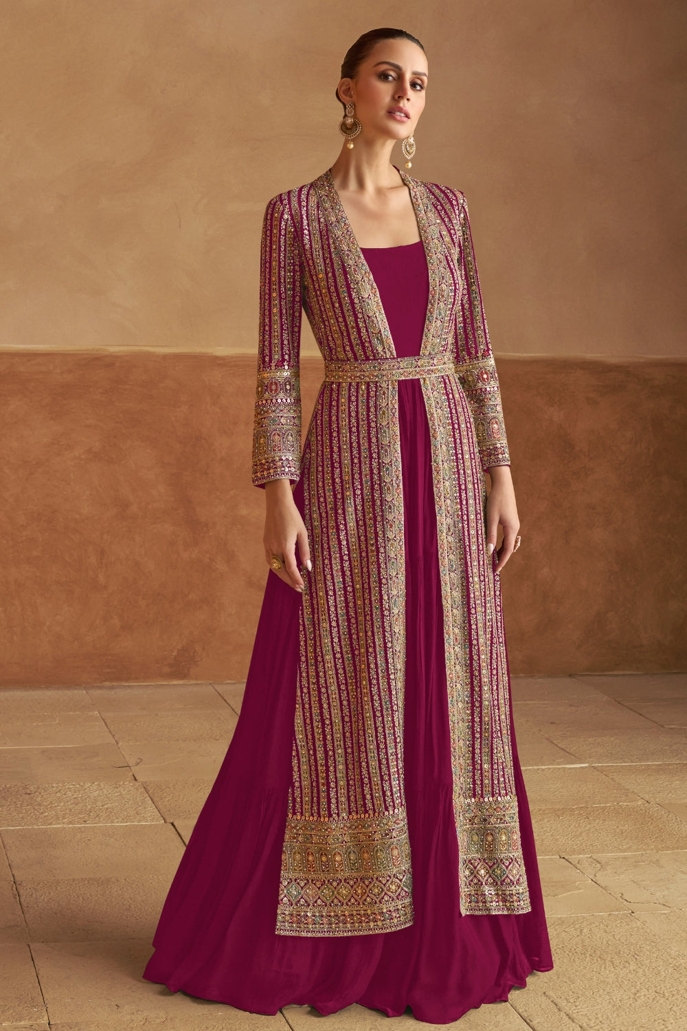 GEORGETTE INDO WESTERN WITH EMBROIDERY AND SEQUINS