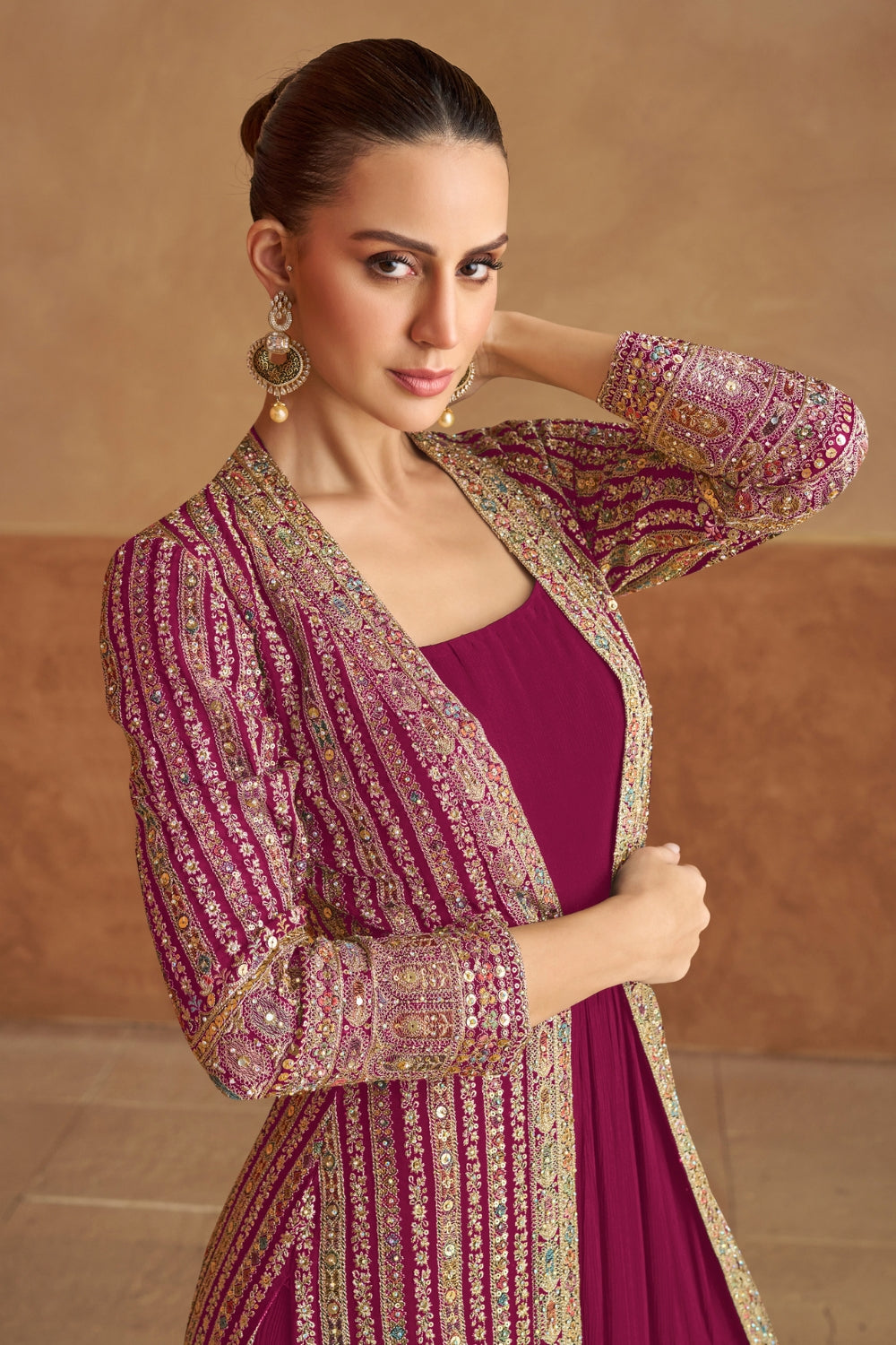 GEORGETTE INDO WESTERN WITH EMBROIDERY AND SEQUINS