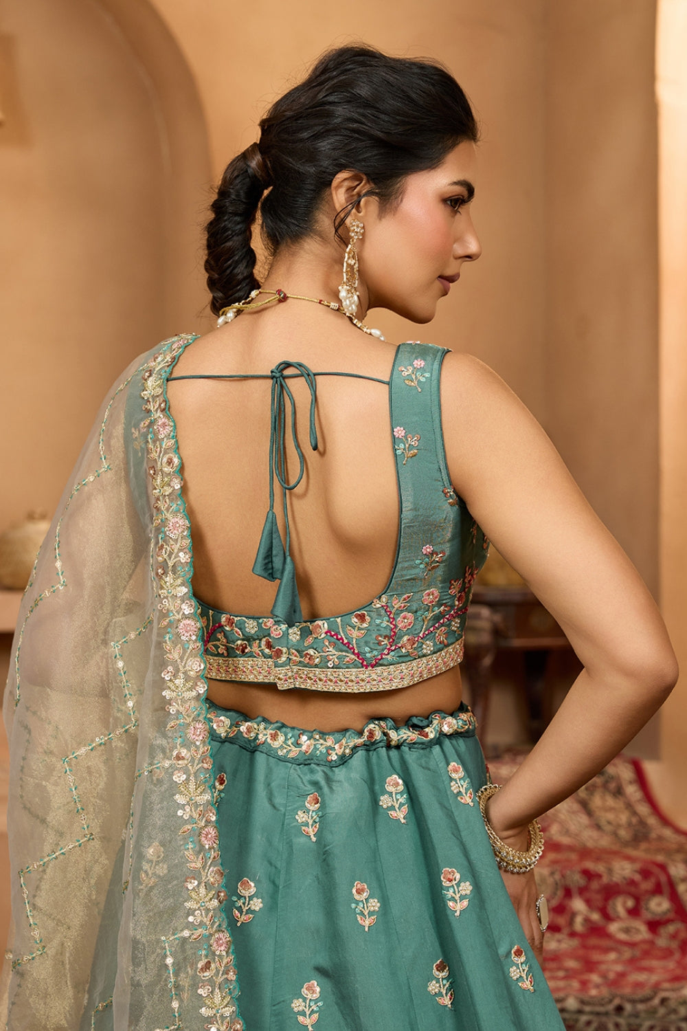 GEORGETTE LEHENGA CHOLI WITH MOTI AND SEQUINS