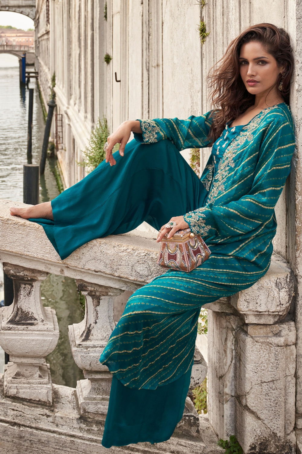GREEN CHINON INDO-WESTERN WITH CUTDANA AND MOTI