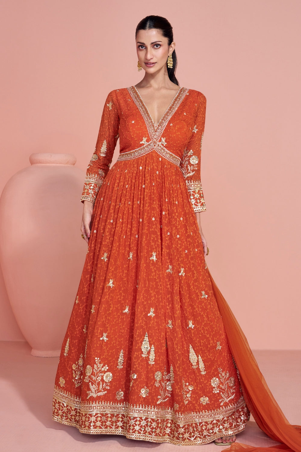 Georgette Anarkali Set with Embroidery and Sequins Work