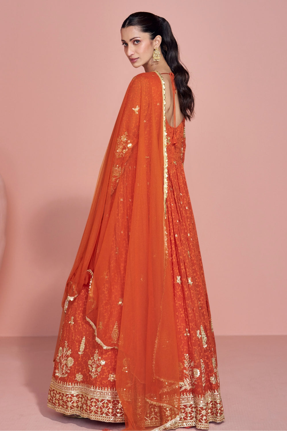 Georgette Anarkali Set with Embroidery and Sequins Work